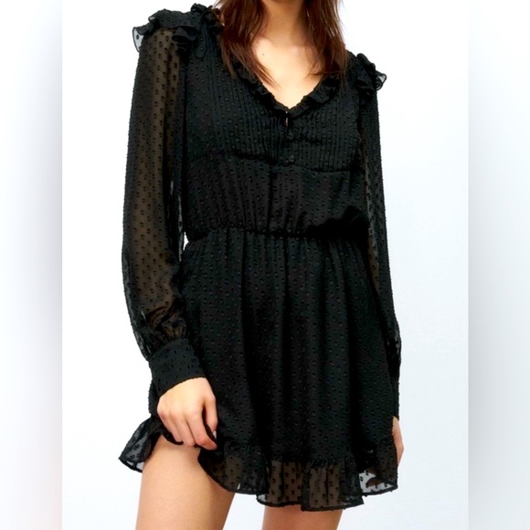Zara Dresses & Skirts - NEW! ZARA Black Classy Swiss Dress Sheer Sleeves. Size M